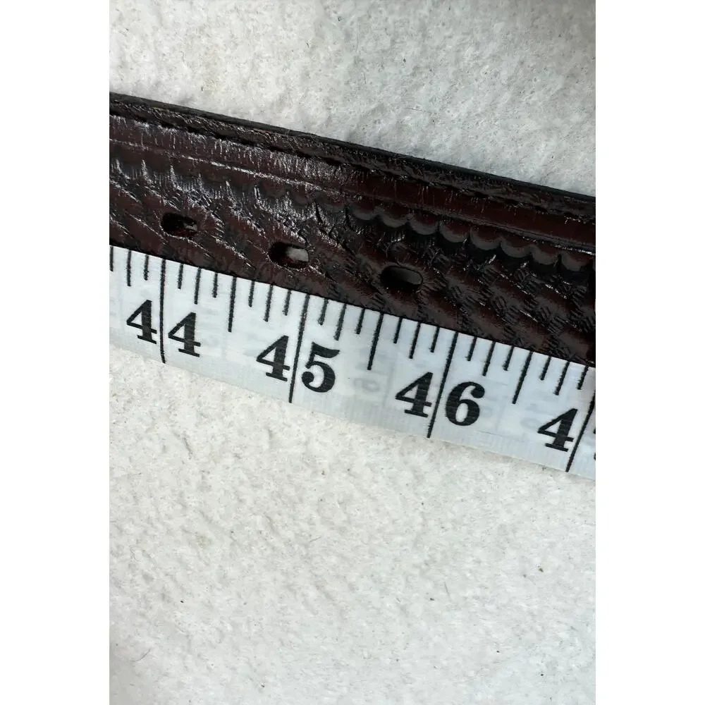 Western Brown Leather Belt Tooled Basketweave Embroidered Keeps & Conchos SZ 42